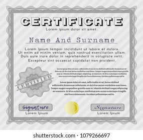 Grey Diploma. Perfect design. Customizable, Easy to edit and change colors. With guilloche pattern. 
