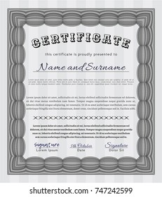 Grey Diploma. Perfect design. With guilloche pattern and background. Vector illustration. 