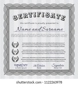 Grey Diploma. Printer friendly. Vector illustration. Cordial design. 