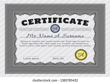 Grey Diploma. Sophisticated design. Vector illustration. With guilloche pattern and background. 