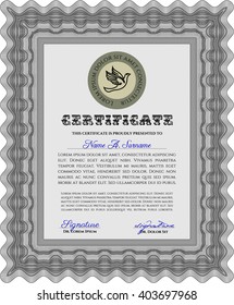 Grey Diploma template. With background. Border, frame. Excellent design. 