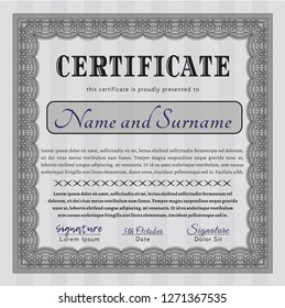 Grey Diploma template. With background. Retro design. Vector illustration. 