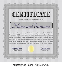 Grey Diploma template. With background. Vector illustration. Nice design. 