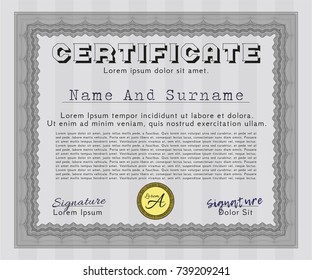 Grey Diploma template. Beauty design. With great quality guilloche pattern. Detailed. 