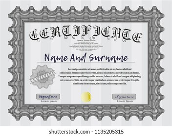 Grey Diploma template or certificate template. Artistry design. Detailed. With linear background. 