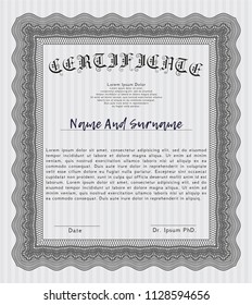 Grey Diploma template or certificate template. With background. Retro design. Detailed. 