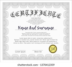 Grey Diploma template or certificate template. With background. Vector illustration. Sophisticated design. 