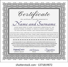 Grey Diploma template or certificate template. With background. Excellent design. Detailed. 