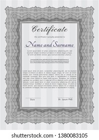 Grey Diploma template or certificate template. With background. Artistry design. Detailed. 