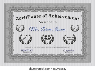 Grey Diploma template or certificate template. With background. Detailed. Elegant design. 
