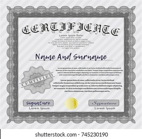 Grey Diploma template or certificate template. With background. Vector illustration. Perfect design. 
