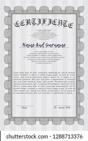 Grey Diploma template or certificate template. Beauty design. Easy to print. Vector illustration. 