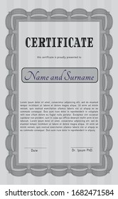 Grey Diploma template or certificate template. Beauty design. Complex background. Detailed. 