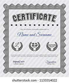 Grey Diploma template or certificate template. Complex background. Vector illustration. Excellent design. 