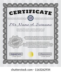 Grey Diploma template or certificate template. With complex background. Nice design. Vector illustration. 