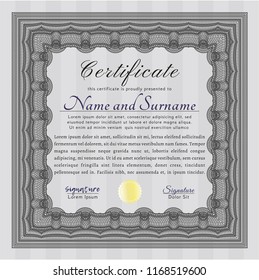 Grey Diploma template or certificate template. With complex linear background. Vector illustration. Money Pattern. 