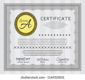 Grey Diploma template or certificate template. With complex background. Money style design. Detailed. 