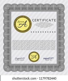Grey Diploma template or certificate template. With complex background. Retro design. Vector illustration. 