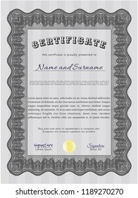 Grey Diploma template or certificate template. With complex linear background. Artistry design. Customizable, Easy to edit and change colors. 