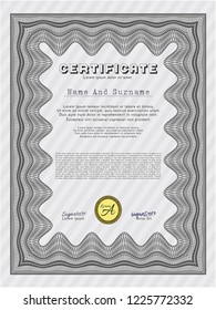 Grey Diploma template or certificate template. With complex background. Vector illustration. Elegant design. 
