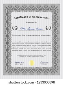 Grey Diploma template or certificate template. With complex linear background. Vector illustration. Money Pattern design. 