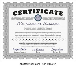 Grey Diploma template or certificate template. Complex background. Detailed. Superior design. 
