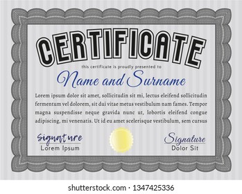 Grey Diploma template or certificate template. Complex background. Nice design. Customizable, Easy to edit and change colors. 