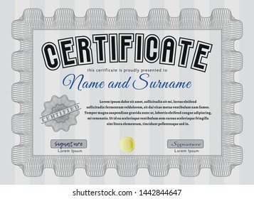 Grey Diploma template or certificate template. With complex background. Artistry design. Customizable, Easy to edit and change colors. 