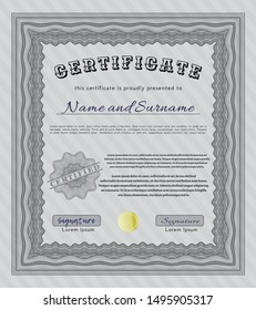 Grey Diploma template or certificate template. With complex background. Customizable, Easy to edit and change colors. Retro design. 