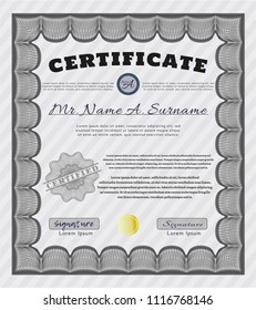Grey Diploma template or certificate template. Cordial design. Vector illustration. Easy to print. 