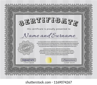 Grey Diploma template or certificate template. Cordial design. With guilloche pattern and background. Customizable, Easy to edit and change colors. 