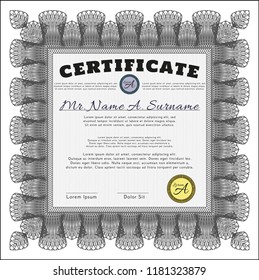 Grey Diploma template or certificate template. Cordial design. Detailed. With background. 