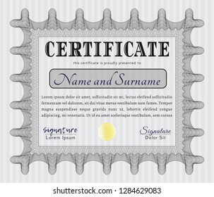 Grey Diploma template or certificate template. Cordial design. With guilloche pattern. Customizable, Easy to edit and change colors. 
