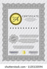 Grey Diploma template or certificate template. Customizable, Easy to edit and change colors. With linear background. Money style design. 