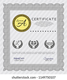 Grey Diploma template or certificate template. Customizable, Easy to edit and change colors. With complex background. Perfect design. 