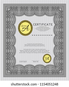 Grey Diploma template or certificate template. Customizable, Easy to edit and change colors. With complex linear background. Retro design. 