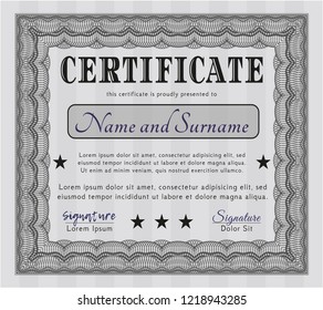 Grey Diploma template or certificate template. Customizable, Easy to edit and change colors. Printer friendly. Money design. 