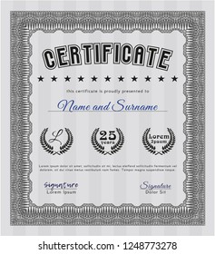 Grey Diploma template or certificate template. Customizable, Easy to edit and change colors. With guilloche pattern and background. Excellent design. 