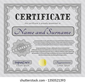 Grey Diploma template or certificate template. Customizable, Easy to edit and change colors. With complex linear background. Beauty design. 