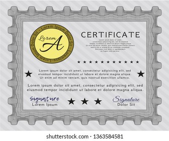 Grey Diploma template or certificate template. Customizable, Easy to edit and change colors. With linear background. Superior design. 