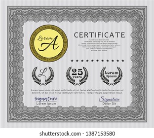 Grey Diploma template or certificate template. Detailed. With guilloche pattern and background. Modern design. 