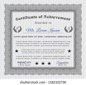 Grey Diploma template or certificate template. Easy to print. Vector illustration. Money Pattern. 
