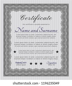 Grey Diploma template or certificate template. Easy to print. Lovely design. Vector illustration. 