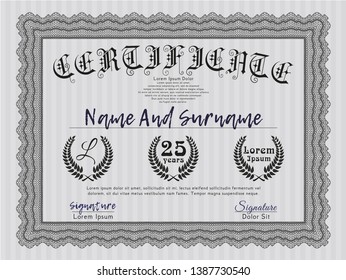 Grey Diploma template or certificate template. Easy to print. Money design. Customizable, Easy to edit and change colors. 