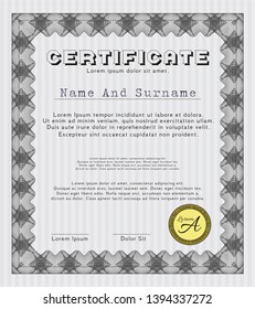 Grey Diploma template or certificate template. Easy to print. Vector illustration. Nice design. 