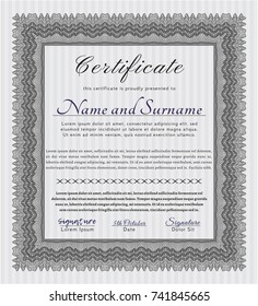 Grey Diploma template or certificate template. Easy to print. Vector illustration. Superior design. 