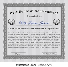 Grey Diploma template or certificate template. Elegant design. Customizable, Easy to edit and change colors. With guilloche pattern. 