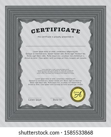 Grey Diploma template or certificate template. Elegant design. With guilloche pattern and background. Vector illustration. 