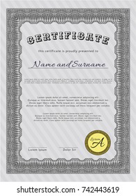 Grey Diploma template or certificate template. Elegant design. Detailed. With guilloche pattern and background. 