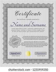 Grey Diploma template or certificate template. Excellent design. Vector illustration. With background. 